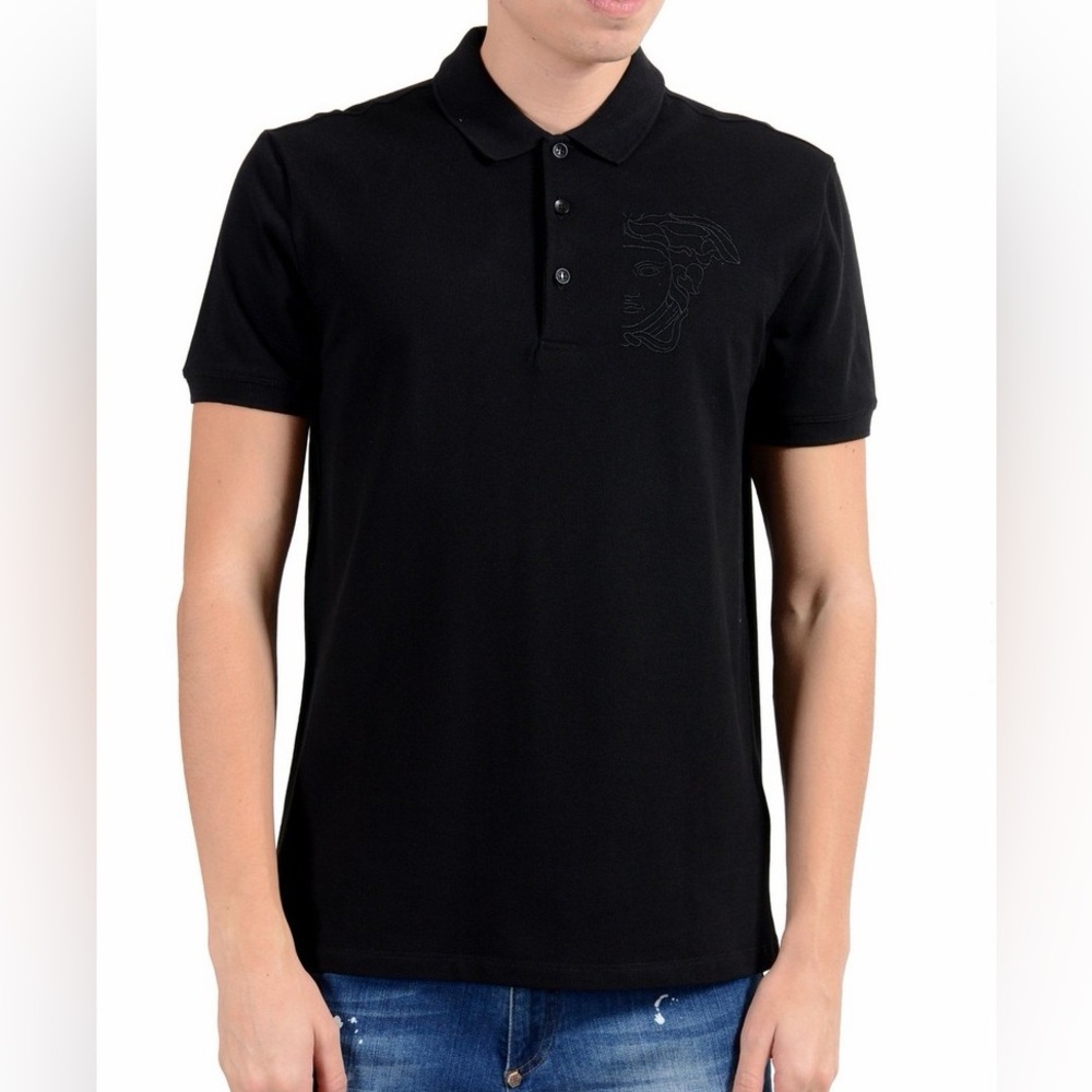 Versace Black Polo Shirt with large Medusa Embroidery